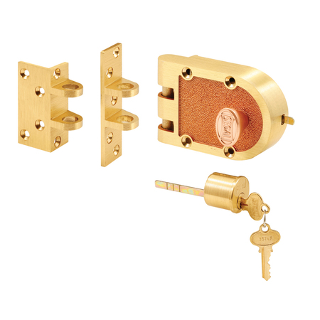 PRIME-LINE Deadbolt, Solid Bronze Alloy, Brushed Brass, Angle and Flat Strike SE 15361